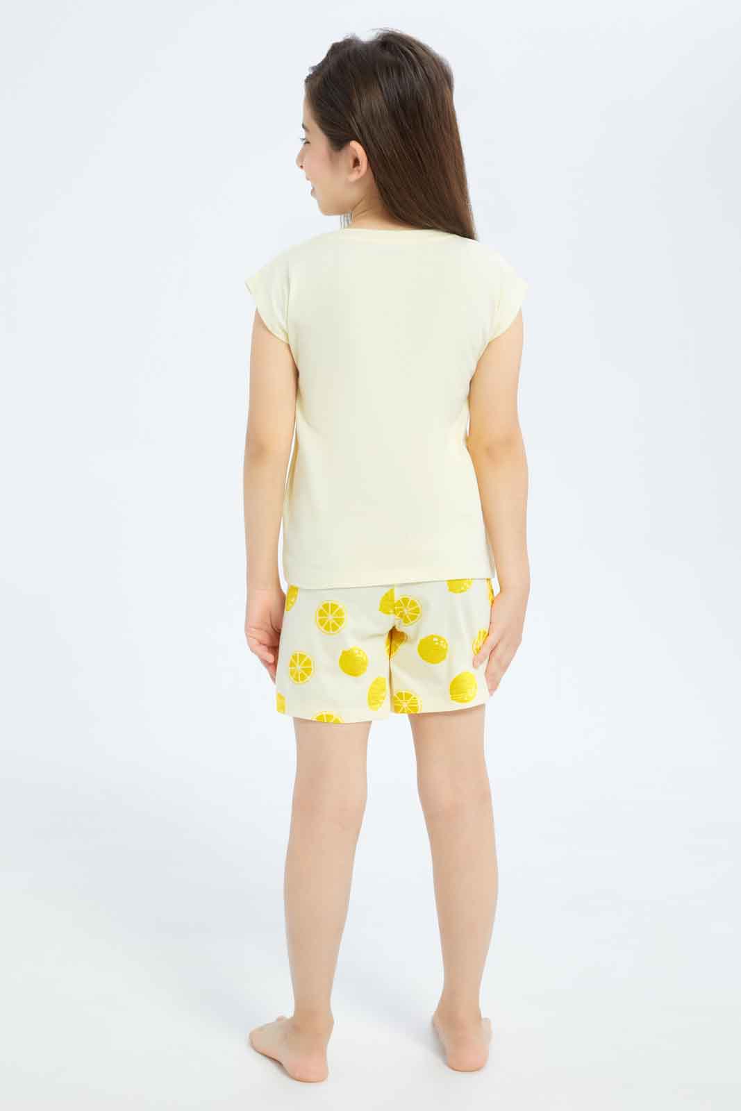 Redtag-Girls-Yellow-Lemon-Short-Pj-Set-Category:Pyjama-Sets,-Colour:Yellow,-Deals:New-In,-Filter:Girls-(2-to-8-Yrs),-GIR-Pyjama-Sets,-New-In-GIR-APL,-Non-Sale,-S23B,-Section:Girls-(0-to-14Yrs)-Girls-2 to 8 Years