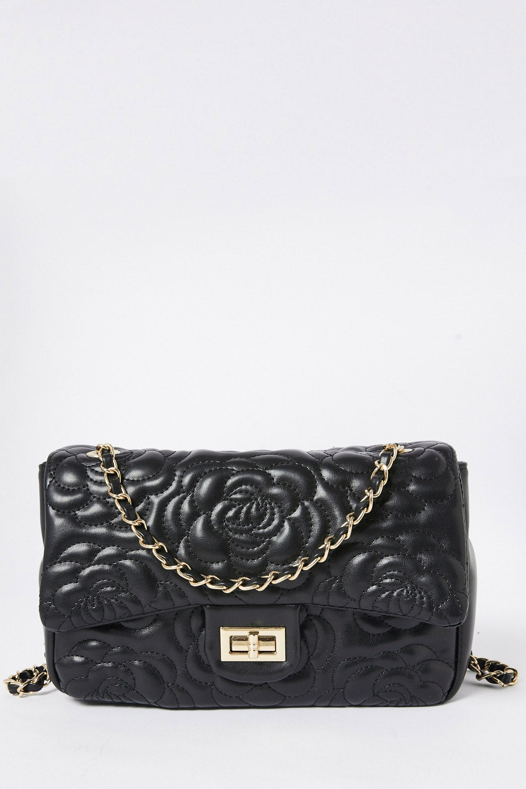 Redtag-Black-Floral-Quliting-Crossbody-Bag-Category:Bags,-Colour:Black,-Filter:Women's-Accessories,-H1:ACC,-H2:LAD,-H3:LAB,-H4:HBG,-New-In,-New-In-Women-ACC,-Non-Sale,-S23B,-Season:S23B,-Section:Women,-Women-Bags-Women-