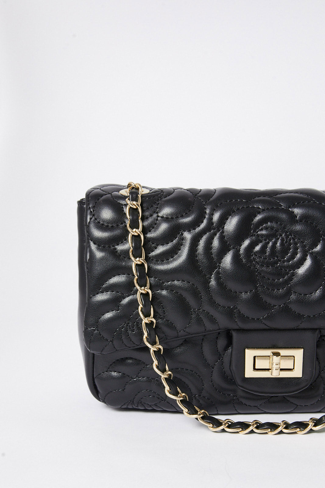 Redtag-Black-Floral-Quliting-Crossbody-Bag-Category:Bags,-Colour:Black,-Filter:Women's-Accessories,-H1:ACC,-H2:LAD,-H3:LAB,-H4:HBG,-New-In,-New-In-Women-ACC,-Non-Sale,-S23B,-Season:S23B,-Section:Women,-Women-Bags-Women-