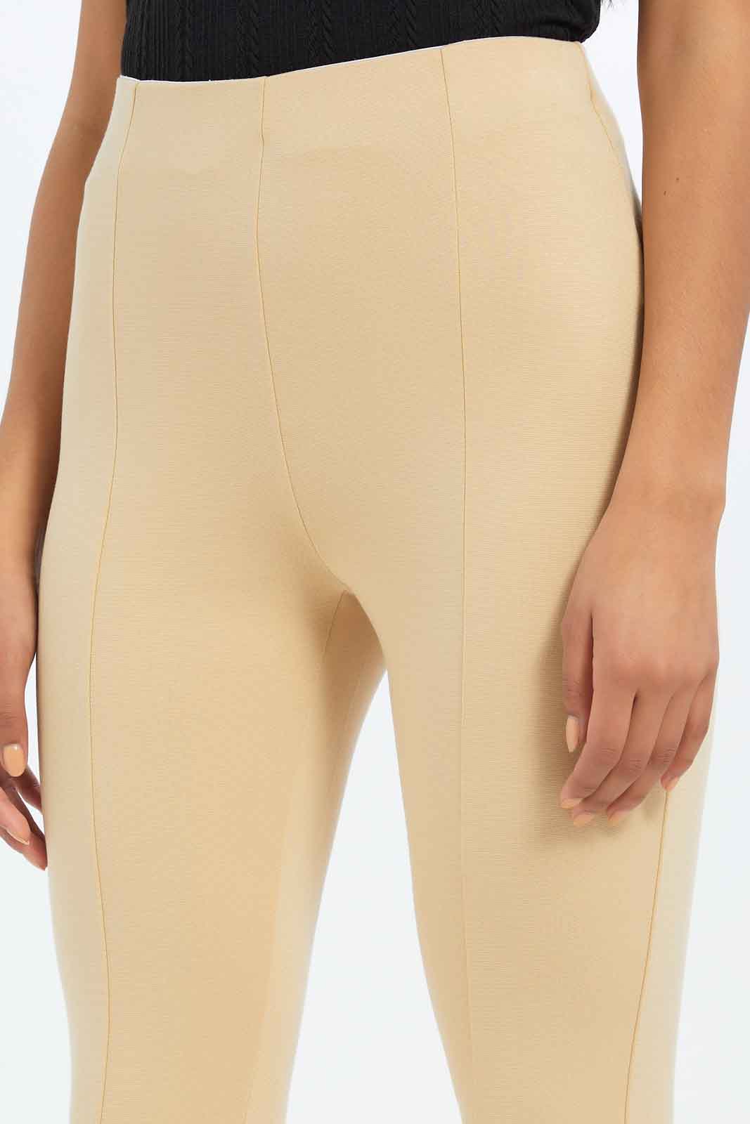 Women Beige High-Waist Straight Fit Trouser