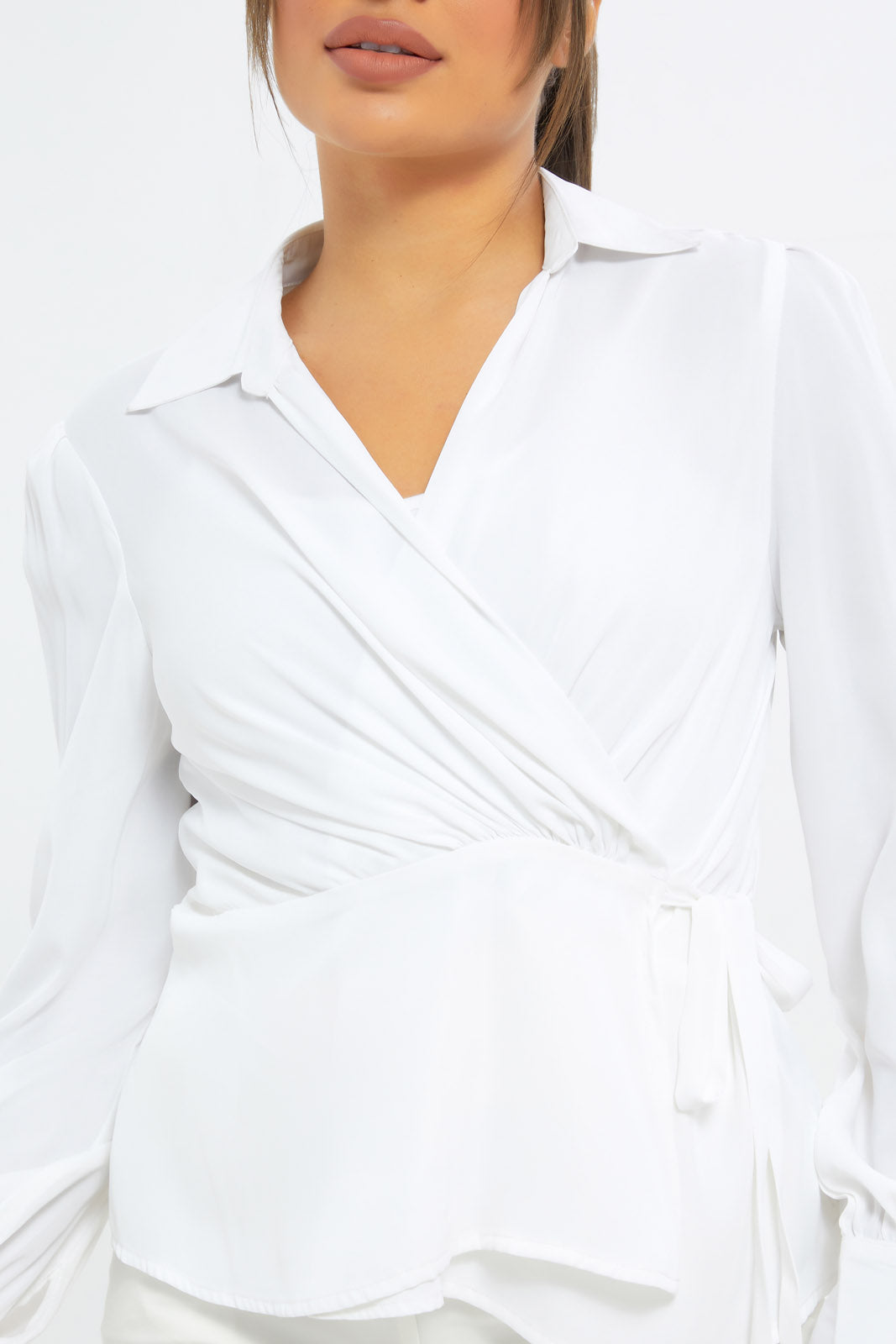 Redtag-Women-White-Satin-Wrap-Blouse-Category:Blouses,-Colour:White,-Deals:New-In,-Event:EID,-Filter:Women's-Clothing,-H1:LWR,-H2:LAD,-H3:BLO,-H4:CBL,-New-In-Women-APL,-Non-Sale,-Promo:EID,-RMD,-S23B,-Season:S23D,-Section:Women,-Women-Blouses-Women's-