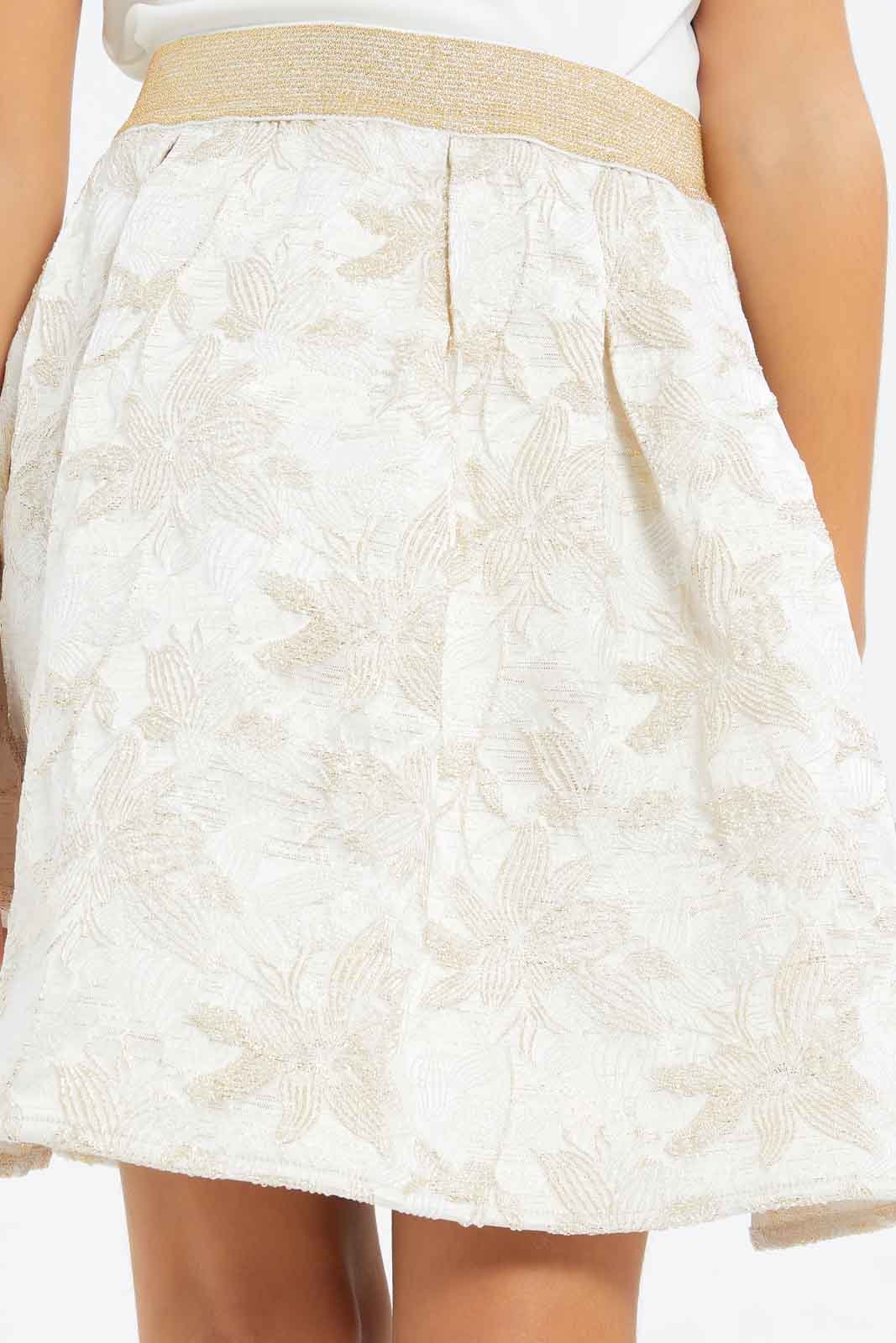 Redtag-Girls-Ivory-Allover-Embellished-Skirt-With-Gold-Glittered-Elasticated-Category:Skirts,-Colour:Ivory,-Deals:New-In,-Filter:Girls-(2-to-8-Yrs),-GIR-Skirts,-New-In-GIR-APL,-Non-Sale,-RMD,-S23C,-Section:Girls-(0-to-14Yrs)-Girls-2 to 8 Years