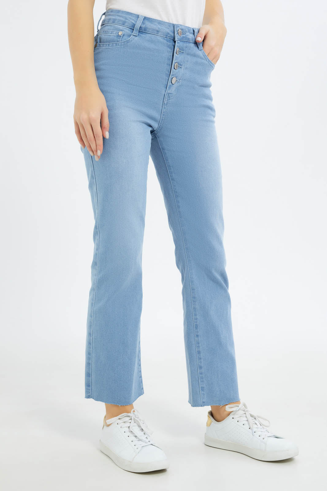 Redtag-Women-Medium-Wash-High-Waist-Fit-And-Flare-Jeans-With-Button-Detailing-Category:Jeans,-Colour:Indigo,-Deals:New-In,-Filter:Women's-Clothing,-New-In-Women-APL,-Non-Sale,-S23C,-Section:Women,-TBL,-Women-Jeans-Women's-