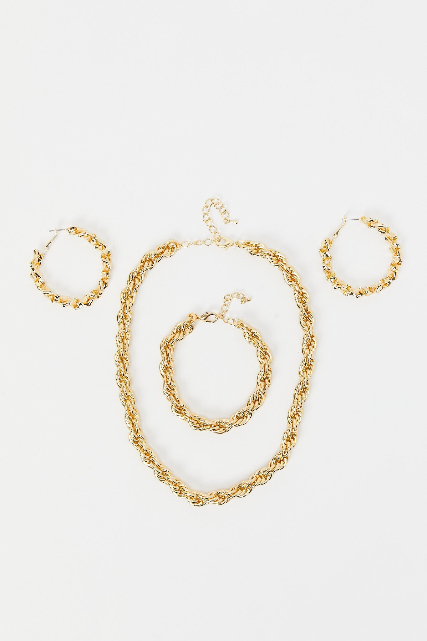 Redtag-Gold-Heavy-Chain-Embellished-Necklace-And-Earrings-Category:Jwellery,-Colour:Assorted,-Filter:Women's-Accessories,-LEC-Jewellery,-New-In,-New-In-Women-ACC,-Non-Sale,-RMD,-S23B,-Section:Women-Women-