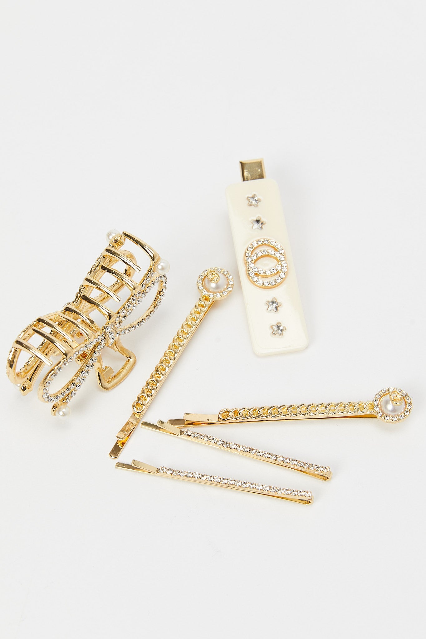 Redtag-Gold-And-Rhinestone-Statement-Hair-Clip-Set-Category:Hair-Accessories,-Colour:Assorted,-Filter:Women's-Accessories,-LEC-Hair-Accessories,-New-In,-New-In-Women-ACC,-Non-Sale,-RMD,-S23B,-Section:Women-Women-
