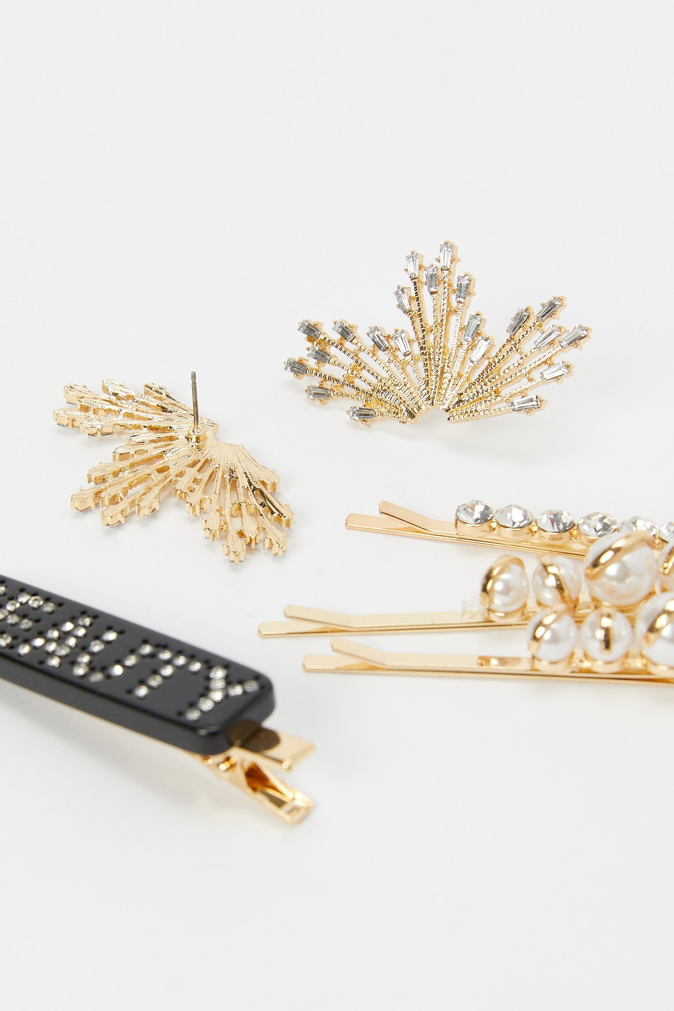 Redtag-Pearl-And-Rhinestone-Embellihsed-Hair-Clip-Set-Along-With-Statement-Stud-Category:Hair-Accessories,-Colour:Assorted,-Filter:Women's-Accessories,-LEC-Hair-Accessories,-New-In,-New-In-Women-ACC,-Non-Sale,-RMD,-S23B,-Section:Women-Women-