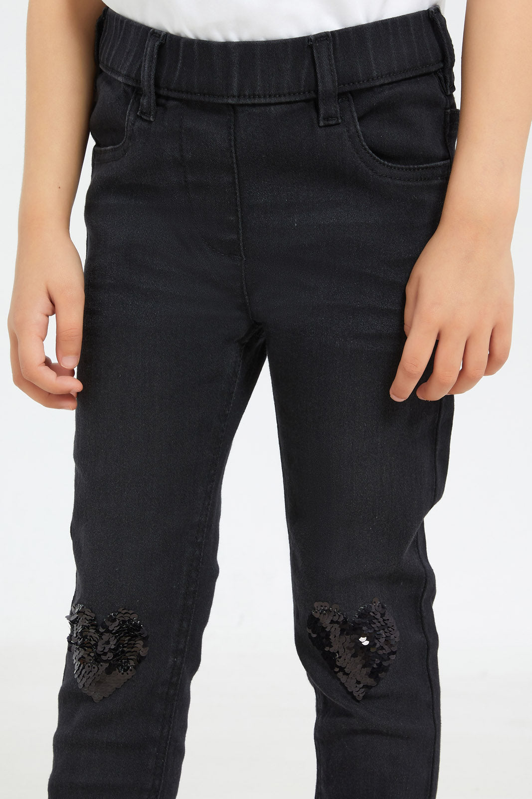 Redtag-Girls-Black-Jeggings-With-Sequins-Category:Jeggings,-Colour:Black,-Deals:New-In,-Filter:Girls-(2-to-8-Yrs),-GIR-Jeggings,-H1:KWR,-H2:GIR,-H3:DNB,-H4:JEG,-New-In-GIR-APL,-Non-Sale,-S23C,-Season:S23C,-Section:Girls-(0-to-14Yrs)-Girls-2 to 8 Years