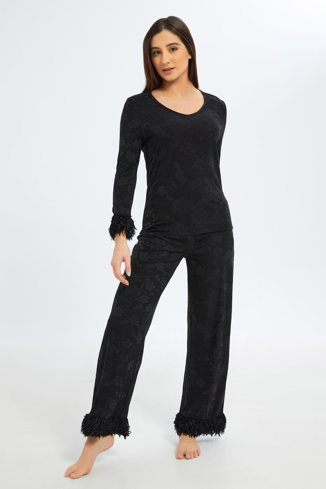 Redtag-Women-Black-Pyjama-Set-With-Fringe-Category:Pyjama-Sets,-Colour:Black,-Deals:New-In,-Filter:Women's-Clothing,-H1:LWR,-H2:LDN,-H3:NWR,-H4:PJS,-New-In-Women-APL,-Non-Sale,-S23C,-Season:S23C,-Section:Women,-Women-Pyjama-Sets--