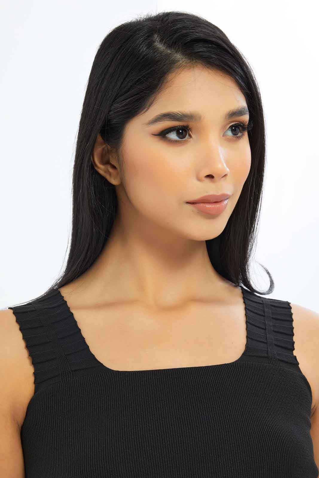 Redtag-Women-Black-T-Scrunch-Shoulder-Tank-Category:Tops,-Colour:Black,-Deals:New-In,-Filter:Women's-Clothing,-LEC,-LEC-Tops,-New-In-LEC-APL,-Non-Sale,-S23B,-Section:Women-Women's-