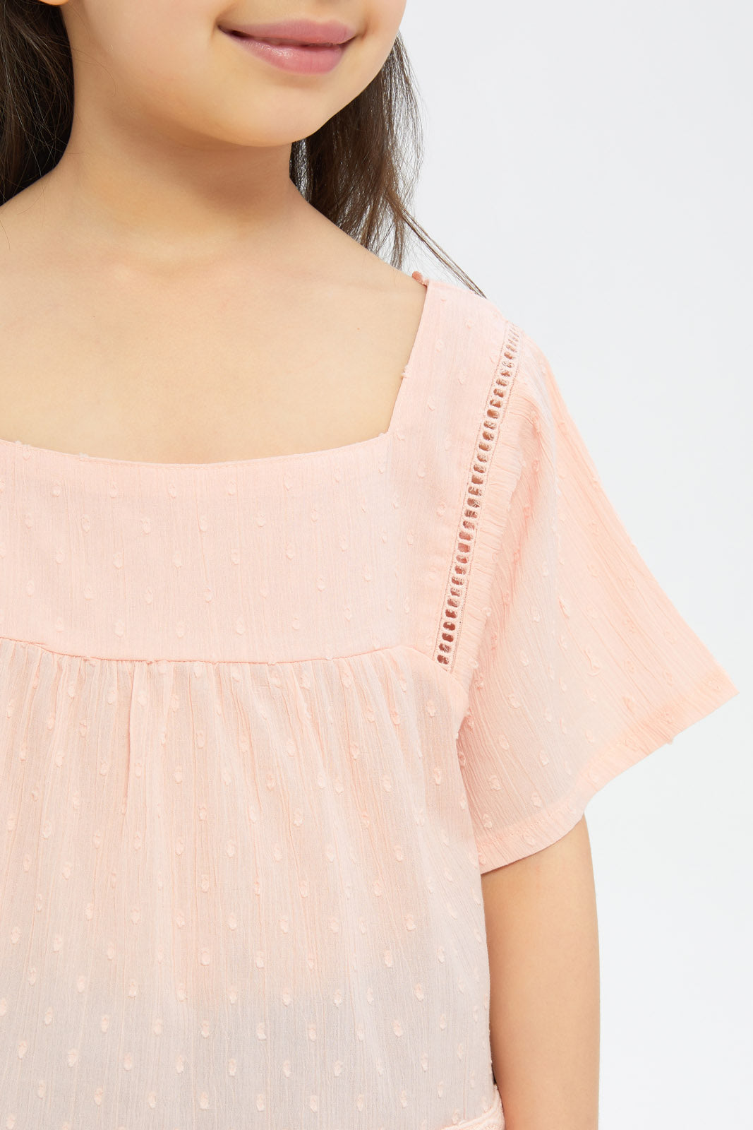 Redtag-Girls-Lace-Dobby-Inset-Blouse--Pale-Pink-Category:Blouses,-Colour:Apricot,-Deals:New-In,-Filter:Girls-(2-to-8-Yrs),-GIR-Blouses,-H1:KWR,-H2:GIR,-H3:BLO,-H4:CBL,-New-In-GIR-APL,-Non-Sale,-S23C,-Season:S23C,-Section:Girls-(0-to-14Yrs)-Girls-2 to 8 Years