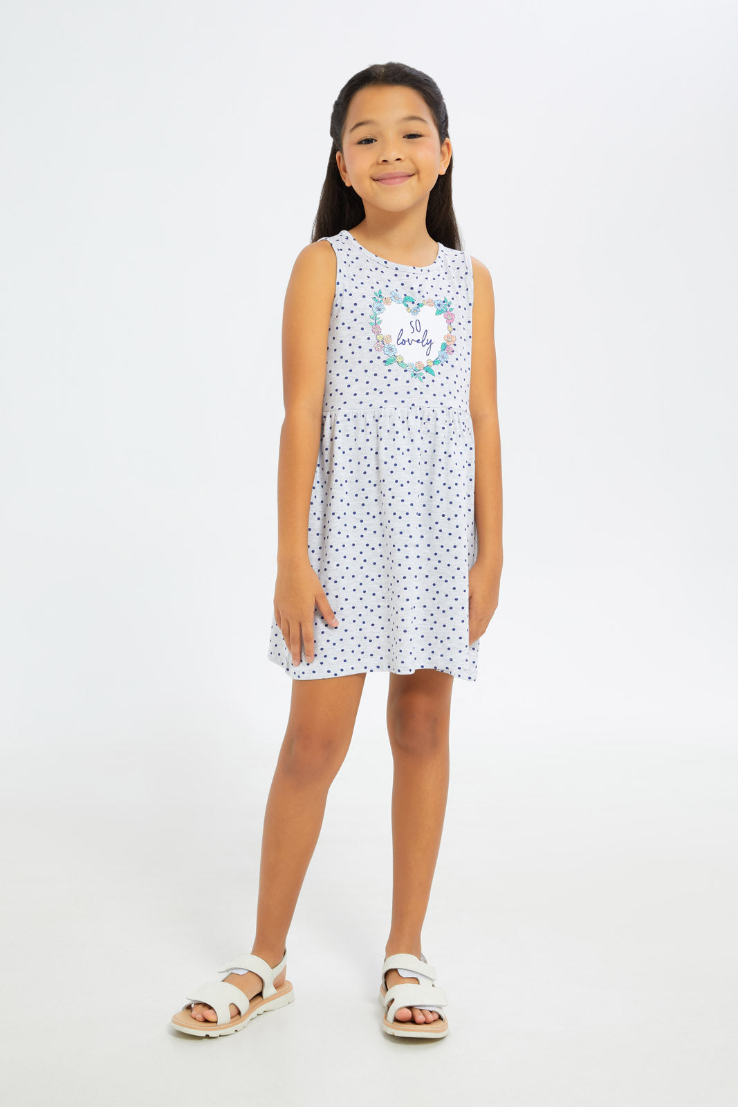 Redtag-Girls-Sleeveless-Opp-Knit-Dress---Grey-Melange-Collegiate-Category:Dresses,-Colour:Grey,-Deals:New-In,-Filter:Girls-(2-to-8-Yrs),-GIR-Dresses,-H1:KWR,-H2:GIR,-H3:DRS,-H4:CAD,-New-In-GIR-APL,-Non-Sale,-S23C,-Season:S23C,-Section:Girls-(0-to-14Yrs),-VLM-Girls-2 to 8 Years