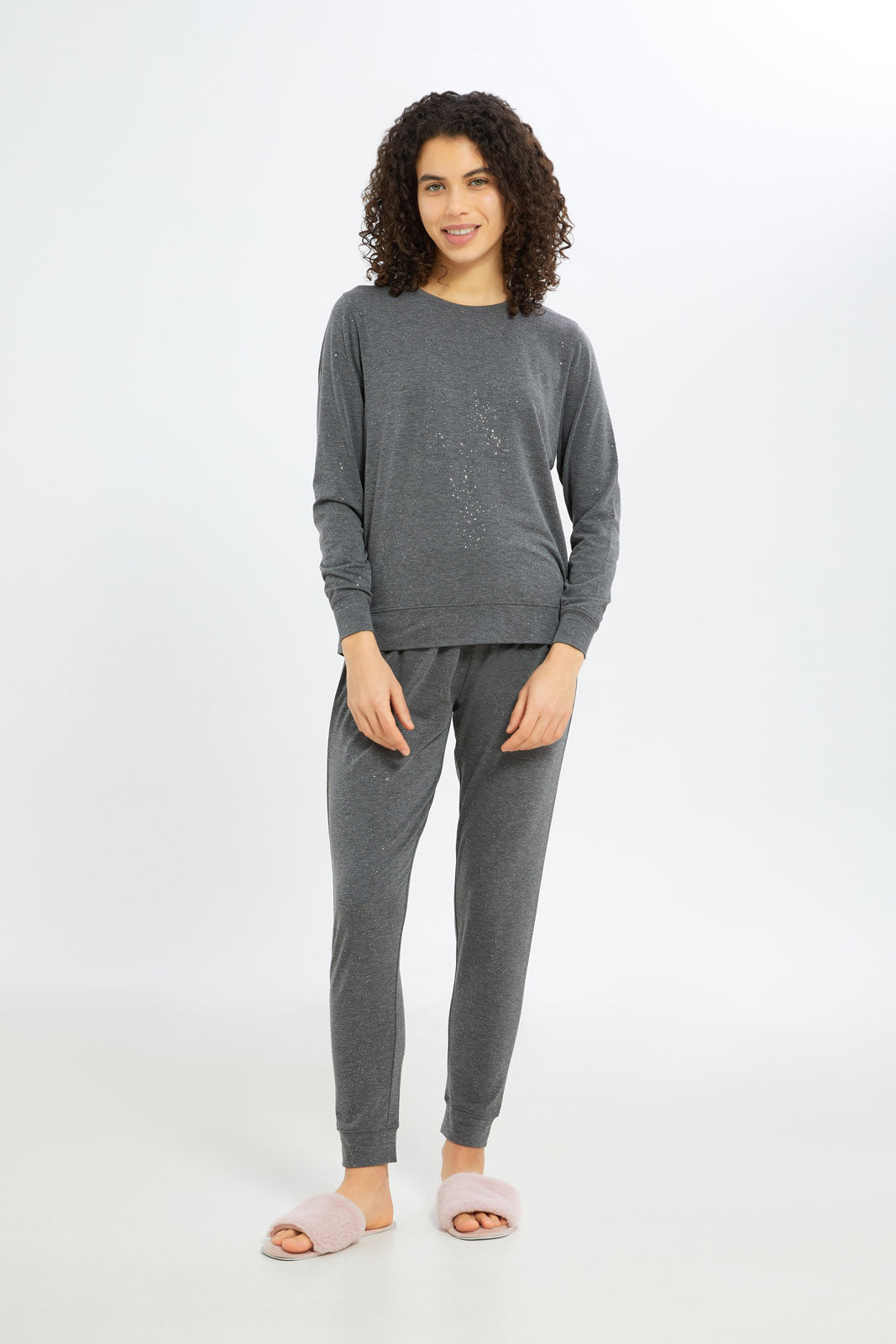 Redtag-Women-Charcoal-Long-Sleeves-Pajama-Set-Category:Pyjama-Sets,-Colour:Charcoal,-Deals:New-In,-Filter:Women's-Clothing,-H1:LWR,-H2:LDN,-H3:NWR,-H4:PJS,-New-In-Women-APL,-Non-Sale,-RMD,-S23C,-Season:S23C,-Section:Women,-Women-Pyjama-Sets--