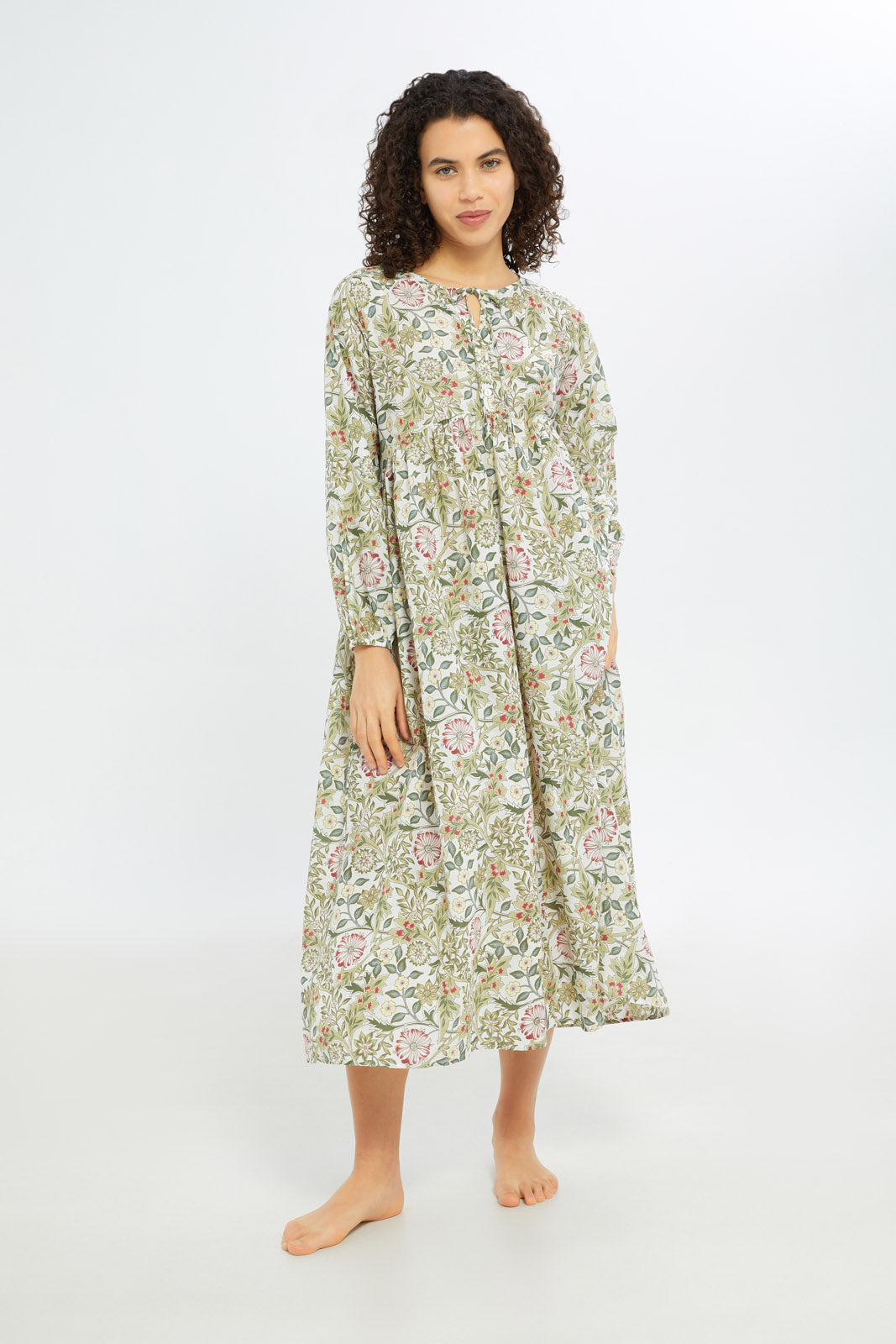 Redtag-Women-Green-Aop-Long-Sleeves-Nightgown-Category:Nightgowns,-Colour:Green,-Deals:New-In,-Filter:Women's-Clothing,-H1:LWR,-H2:LDN,-H3:NWR,-H4:NGN,-New-In-Women-APL,-Non-Sale,-S23C,-Season:S23C,-Section:Women,-Women-Nightgowns--