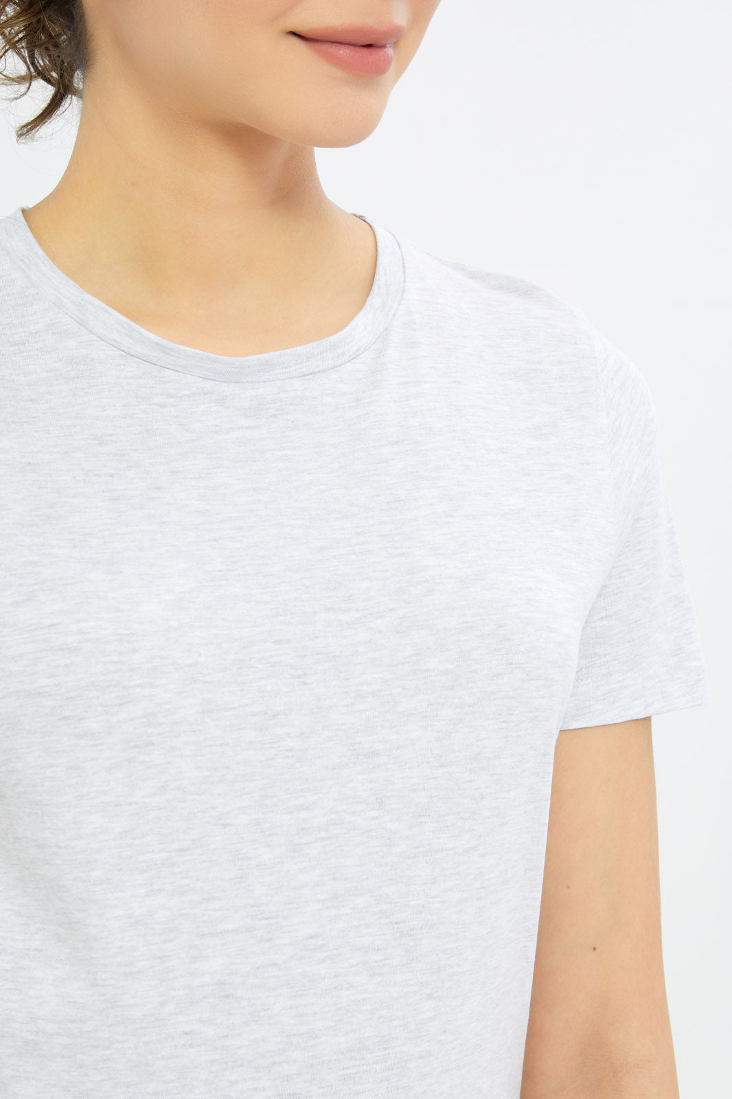 Redtag-Women-Grey-Melange-Short-Sleeve-V--Neck-T-Shirt-BASICS,-Category:T-Shirts,-Colour:Grey,-Deals:New-In,-Filter:Women's-Clothing,-H1:LWR,-H2:LAD,-H3:TSH,-H4:CAT,-New-In-Women-APL,-Non-Sale,-Promo:TBL,-S23B,-Season:S23B,-Section:Women,-TBL,-Women-T-Shirts-Women's-