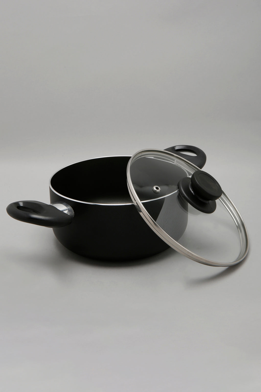 Black Aluminum Nonstick Dutch Oven With Glass Lid (18cm)