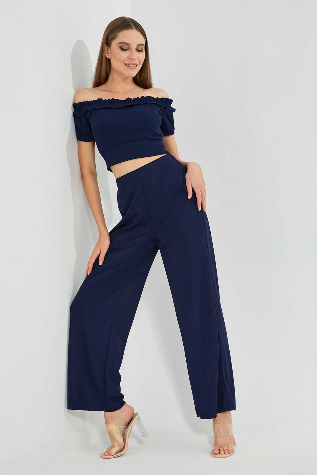 Navy Off Shoulder Crop Top