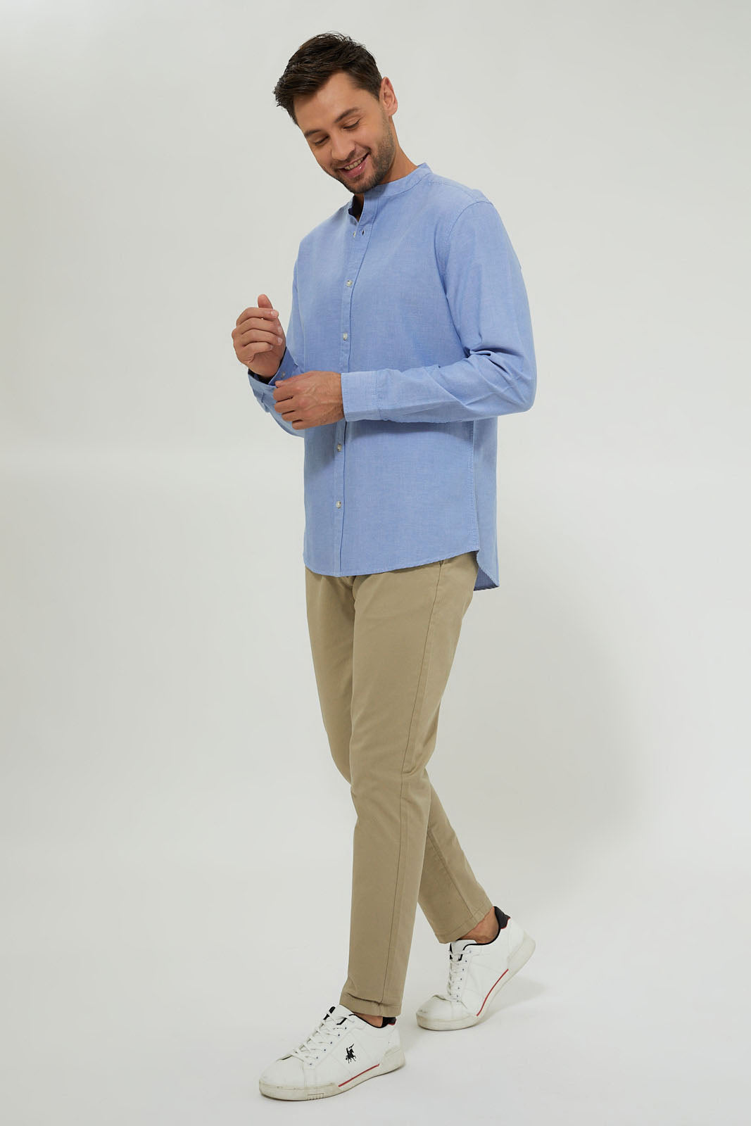 Blue Mandarin Collar Shirt