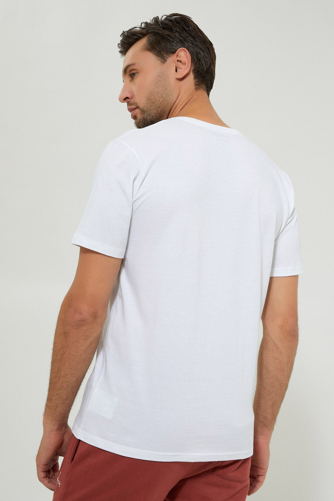 Men White V-Neck Basic T-Shirt