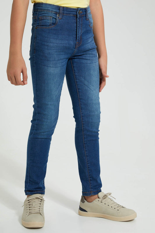 Redtag-Bsr-365-5Pkt-Stretch-Slim-Fit-Jeans-Senior-Boys-9 to 14 Years