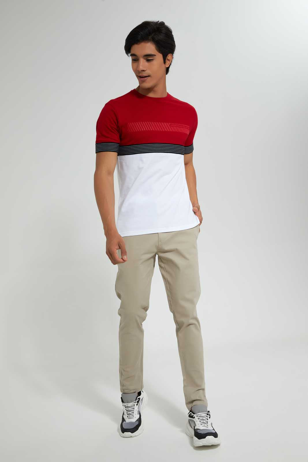 Red And White Cut & Sew T-Shirt
