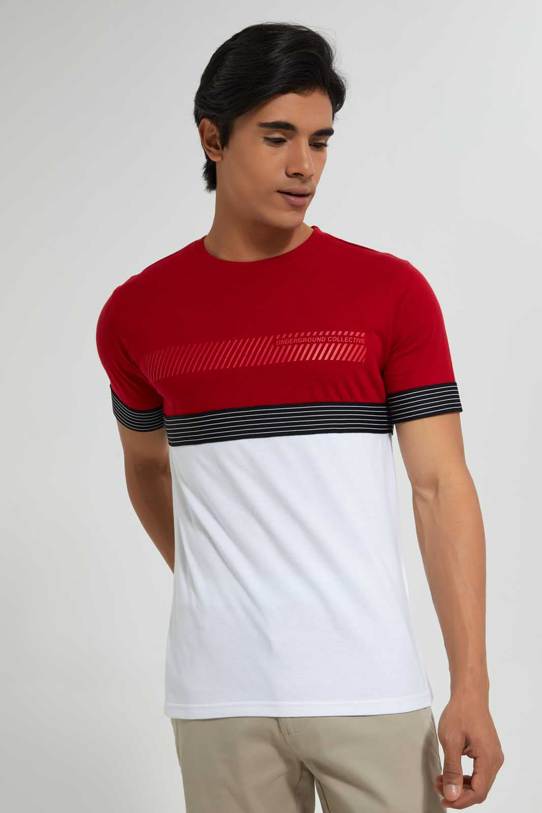 Red And White Cut & Sew T-Shirt