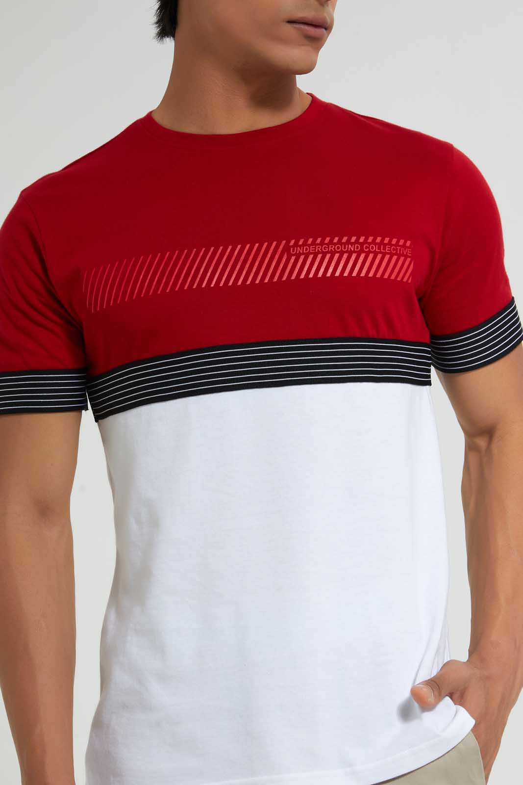 Red And White Cut & Sew T-Shirt