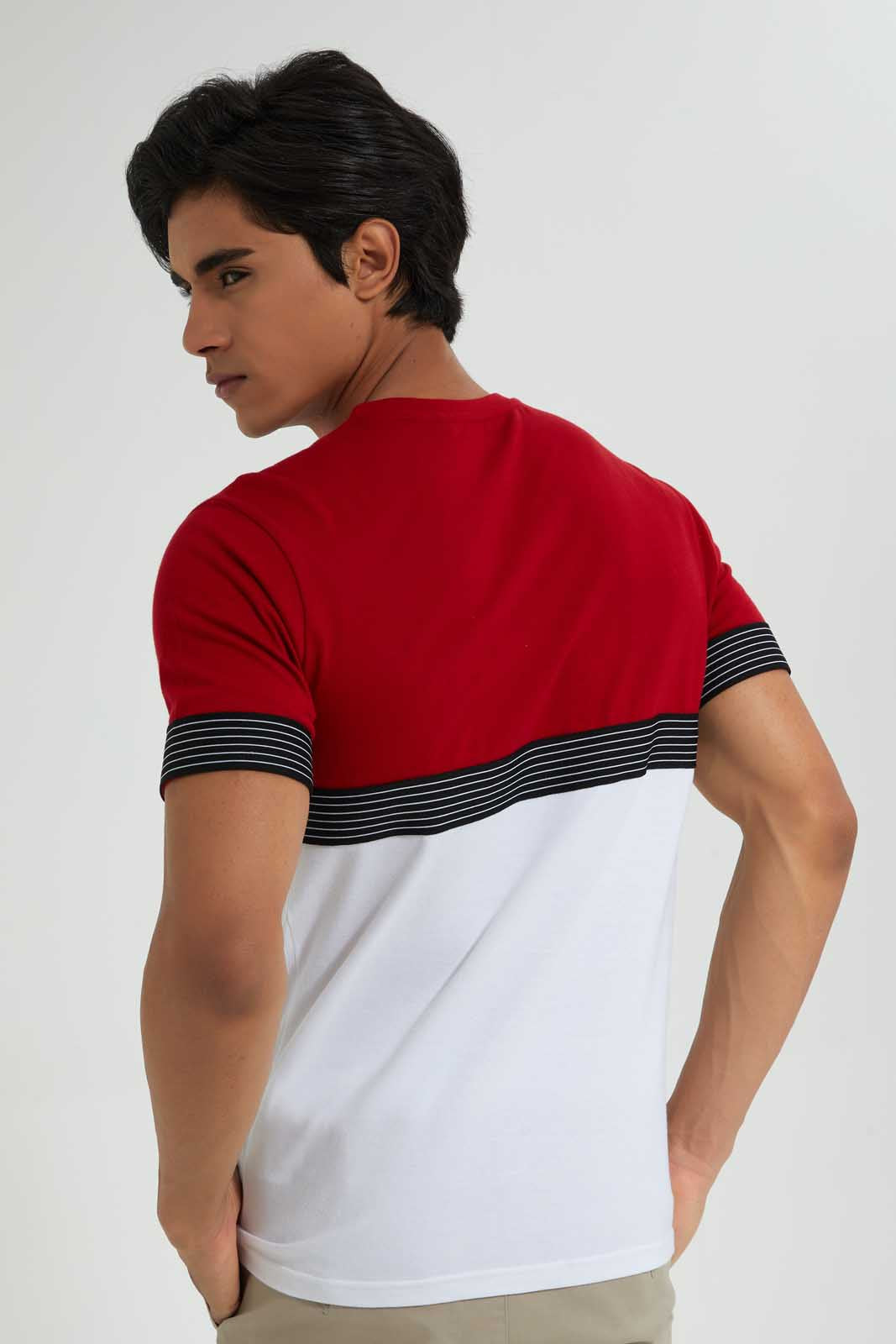 Red And White Cut & Sew T-Shirt