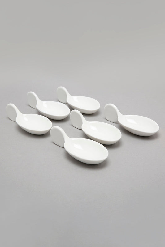 White Porcelain Spoon Shaped Serving (6 Piece Set)