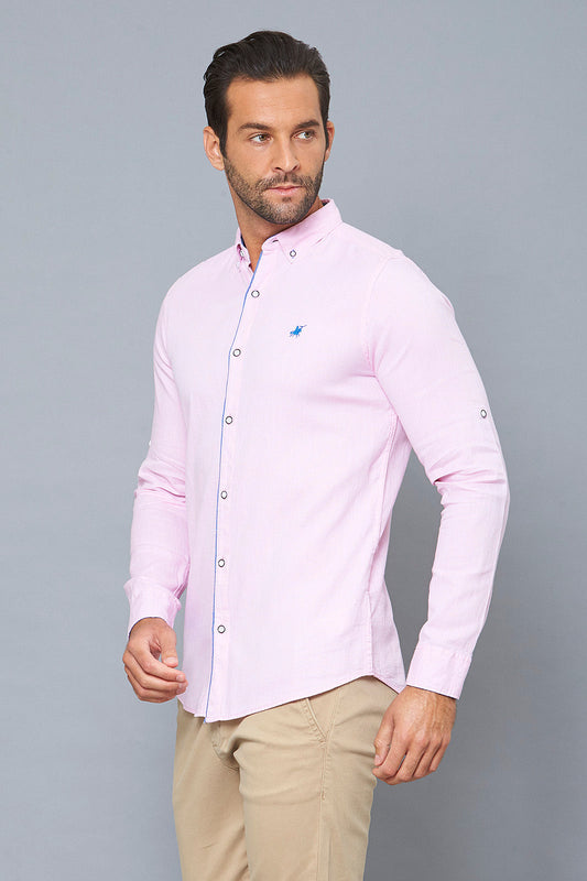 Pink Slim-Fit Long Sleeve Birdseye Shirt - REDTAG