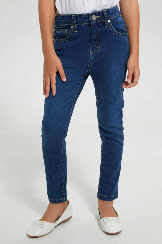 Redtag-Blue-5-Pocket-Jean-Jeans-Slim-Fit-Girls-2 to 8 Years
