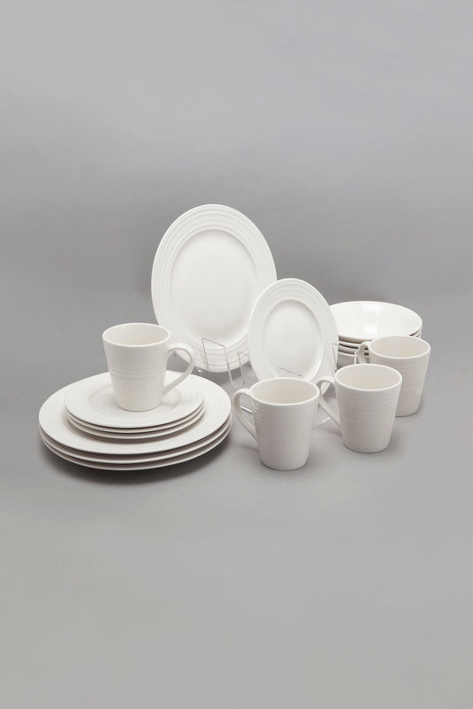 White Spiral Design Dinner Set (16 Piece)
