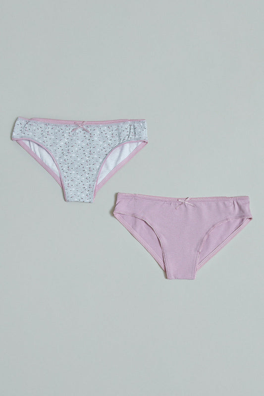 Grey Floral and Pink Hipster Briefs (Pack of 2)