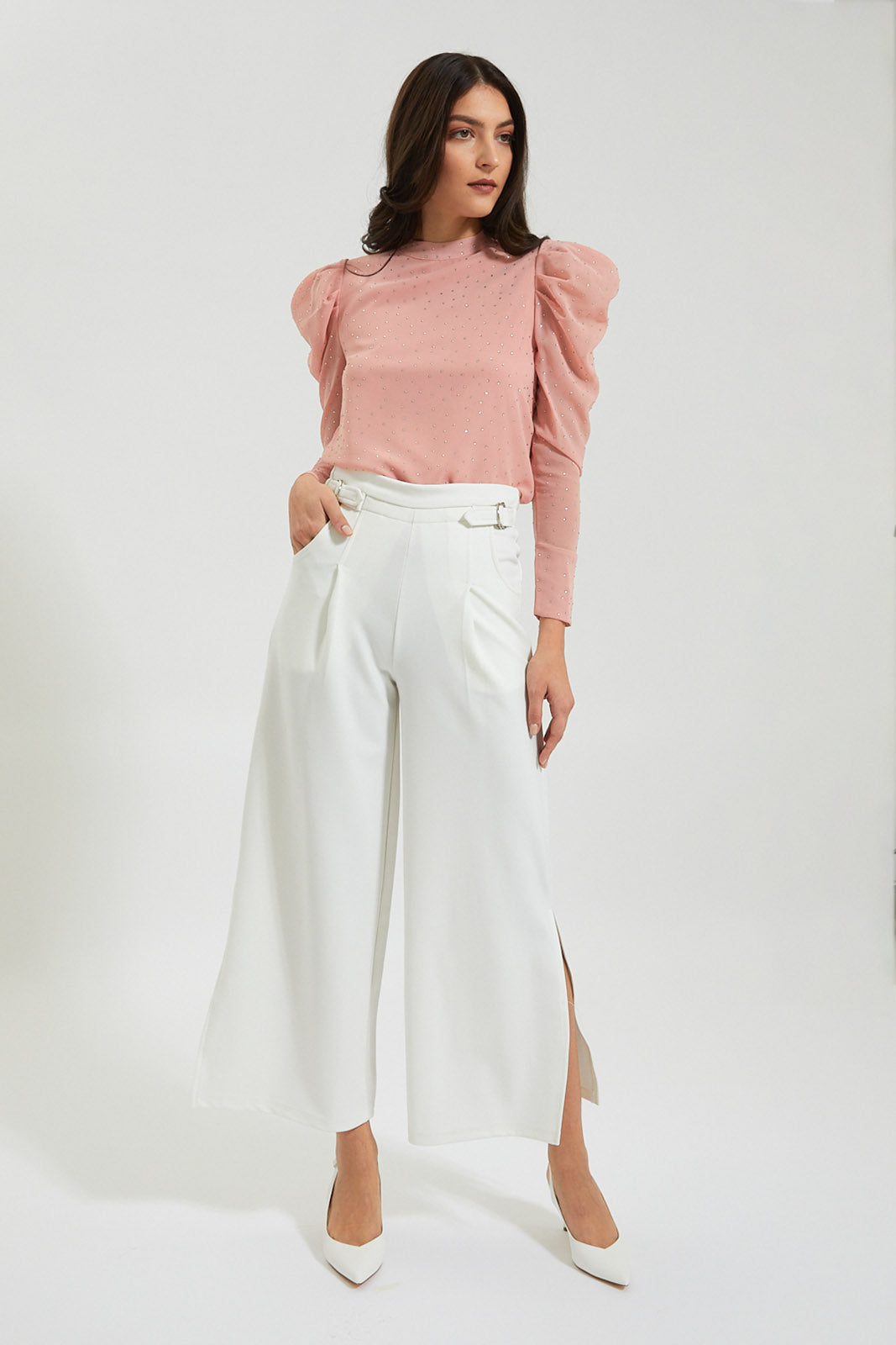 Blush Fully Silver Studded Blouse