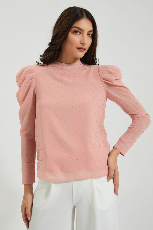 Blush Fully Silver Studded Blouse