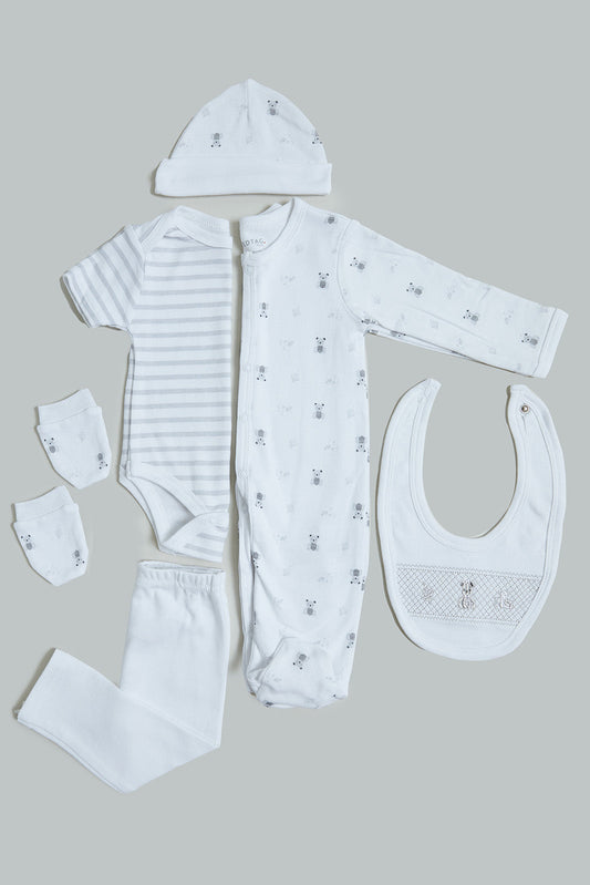 White/Grey Printed Embroidered Hanging Gift Set (Pack of 6)
