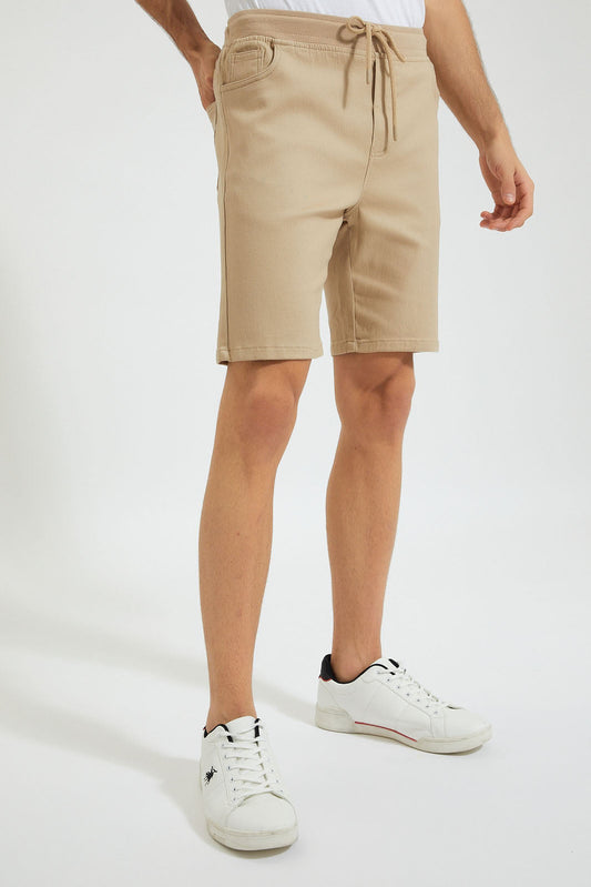 Beige Knit Denim Pull On Short