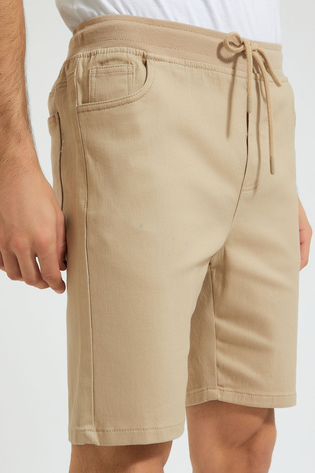 Beige Knit Denim Pull On Short