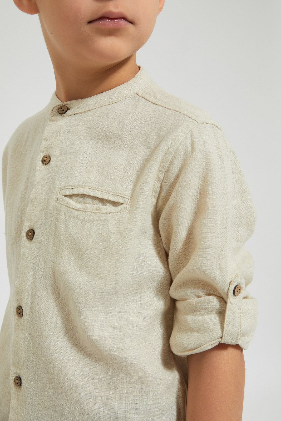 Beige Mandarin Plain Shirt