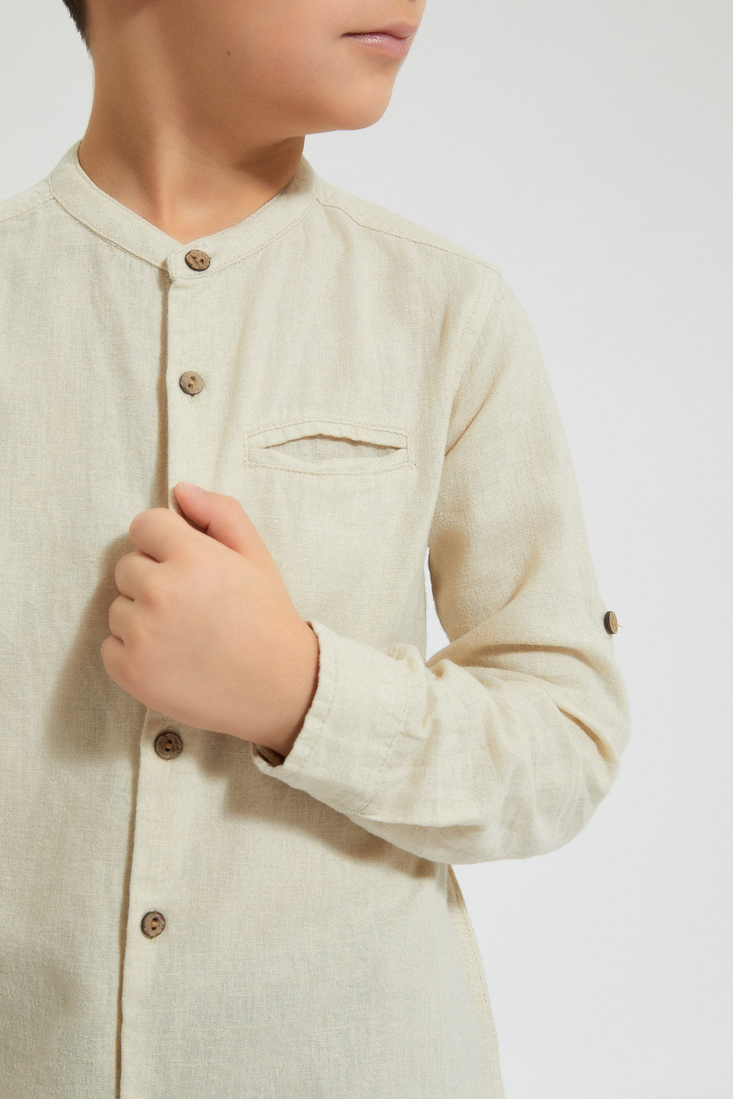Beige Mandarin Plain Shirt