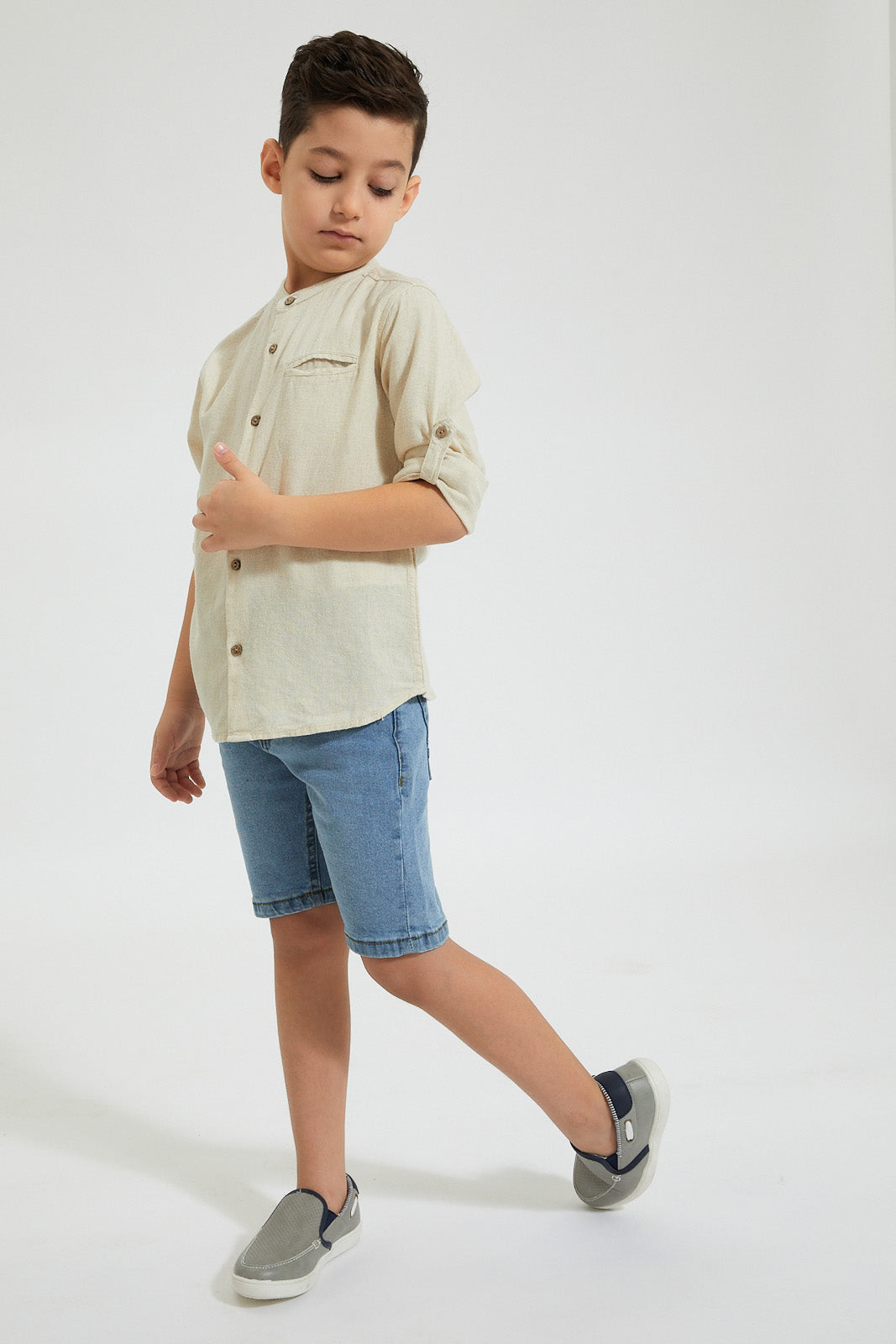 Beige Mandarin Plain Shirt