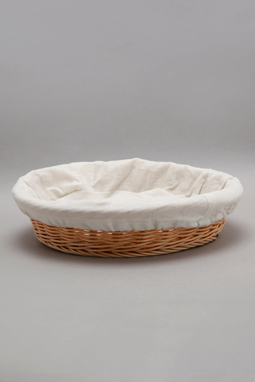 Beige Round Woven Basket With Cloth