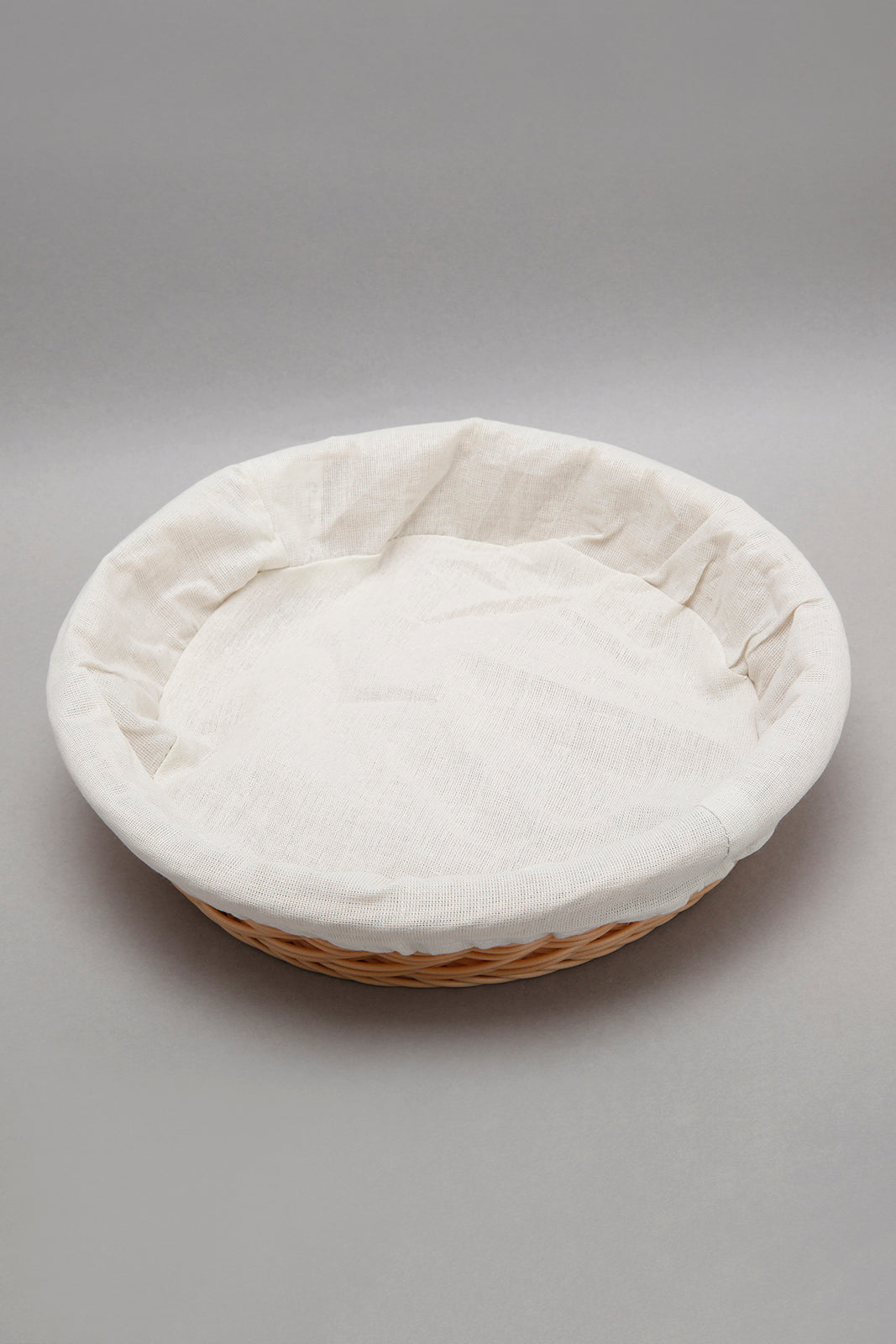 Beige Round Woven Basket With Cloth