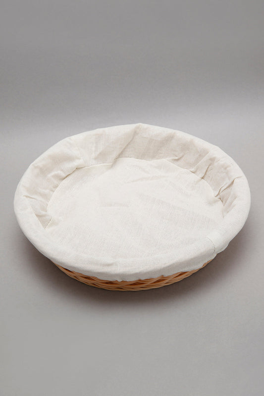 Beige Round Woven Basket With Cloth