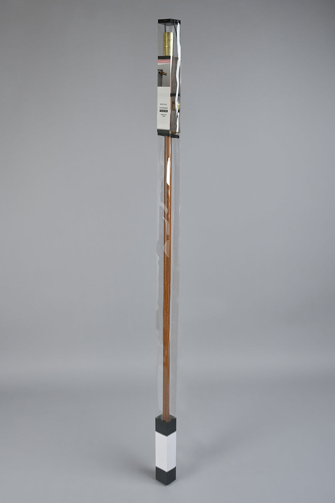 Brown Wooden Finish Extendable Single Curtain Rod With Cylindrical Finial