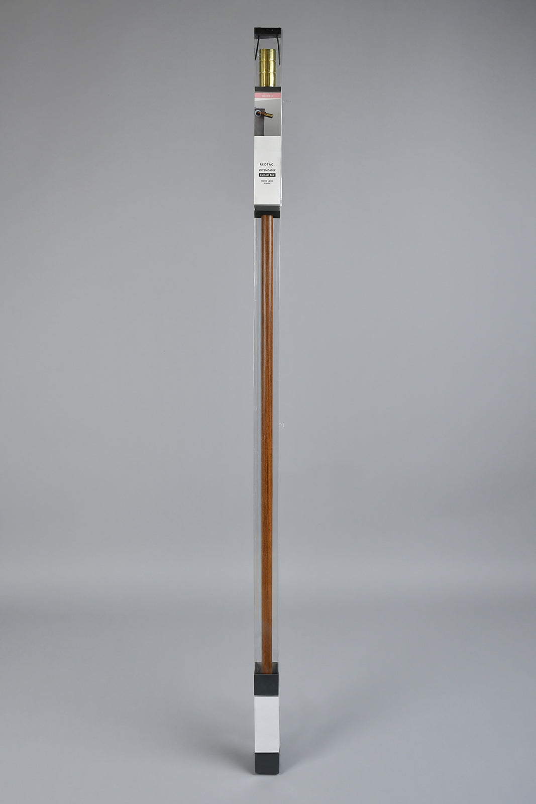 Brown Wooden Finish Extendable Single Curtain Rod With Cylindrical Finial