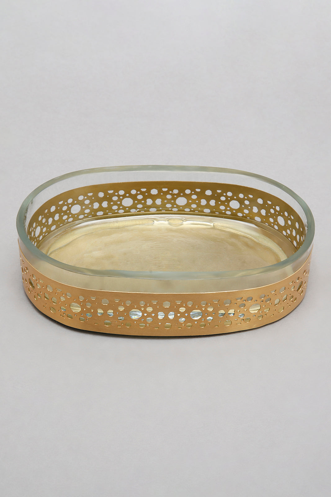 Gold Cut Metal Glass Soap Dish
