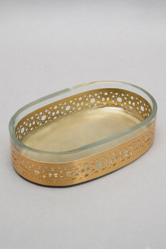 Gold Cut Metal Glass Soap Dish