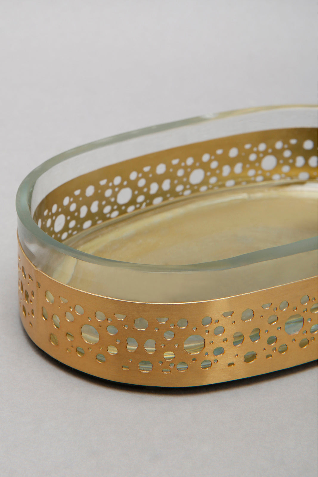 Gold Cut Metal Glass Soap Dish