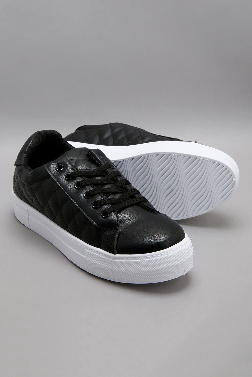 Wider Fit Black Quilt & Textured Lace Up Sneaker