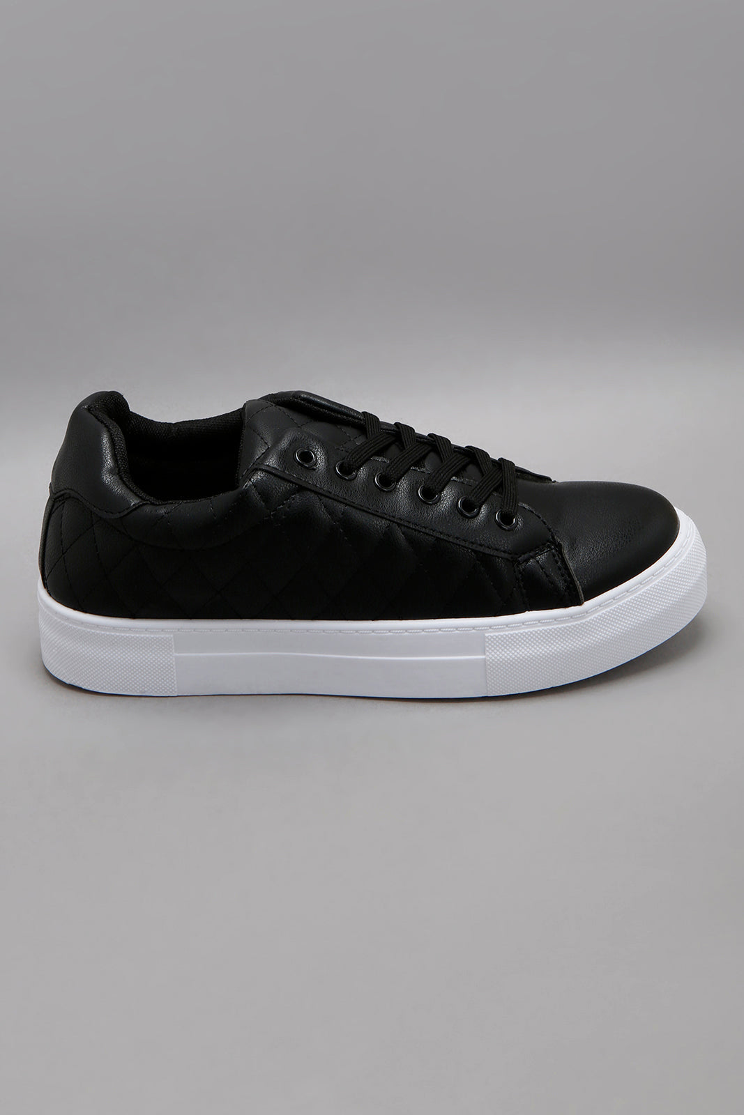 Wider Fit Black Quilt & Textured Lace Up Sneaker
